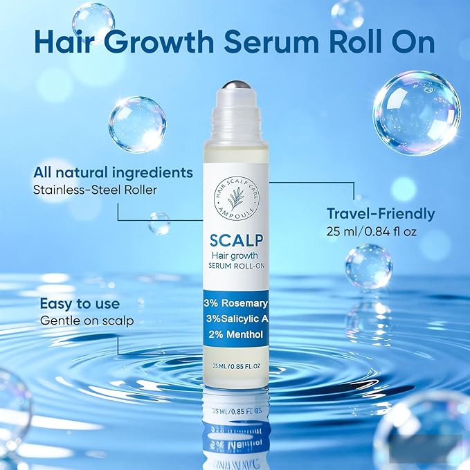 Rosemary Scalpy Hair Growth Serum Roll On, Orrenaturals Hair Revival Ampoule, Hair Regrowth Roller for Fuller, Thicker, Stronger Hair, Repair Hairline & Thinning Hair for Men & Women (2 Pack)