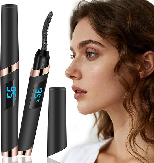Heated Eyelash Curler - Eyelash Curlers Heated 4 Temperature Modes| Rechargeable Electric Eyelash Curler Pro| Heated Lash Curler for Women with Eyelash Comb Heat up in 8s Anti-Burn Design (Black-3)