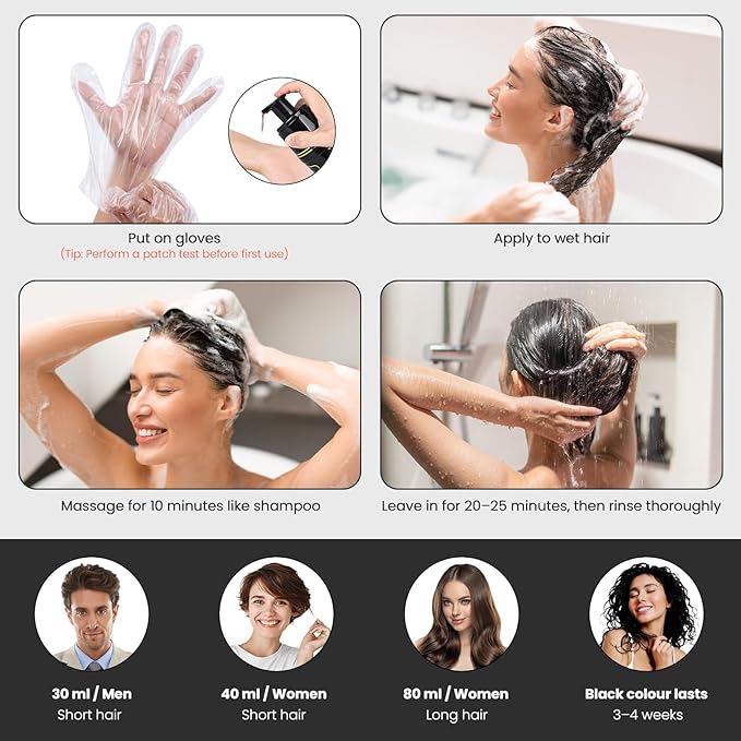Black Hair Dye Shampoo 3 in 1, Herbal Ingredients Hair Color Shampoo for Cover Grey Hair, Hair Dye for Men and Women