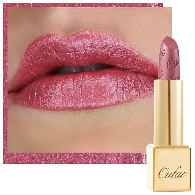 Oulac Pink Lipstick for Women with Metallic 3D Shine Lightweight Hydrating Formula, High Impact Lip Color, Vegan Beauty, Full Coverage Lip Makeup, Christmas Gifts for Women, Cosmopolis(01)