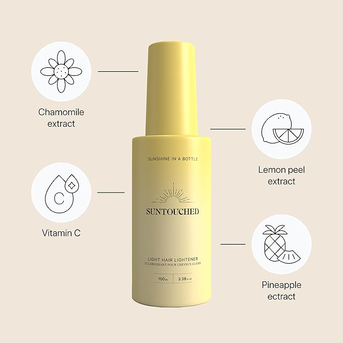 Suntouched Beach Blonde Hair Lightener - Citrus & Chamomile Highlighting Spray for Vegan Highlights, Cruelty, Paraben, Ammonia & Bleach-Free, 3.38 FL Oz