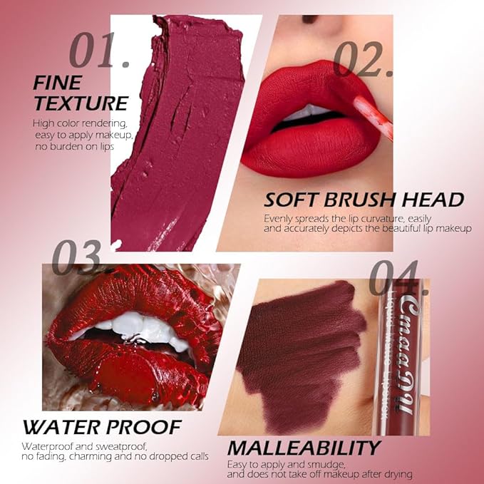 evpct 1Pcs Deep Mauve Liquid Matte Lipstick Lipgloss Set for Women, labiales mate 24 horas originales matte larga duracion 24 Hour Lipstick Lip Stains Long Lasting Waterproof 24, 08#