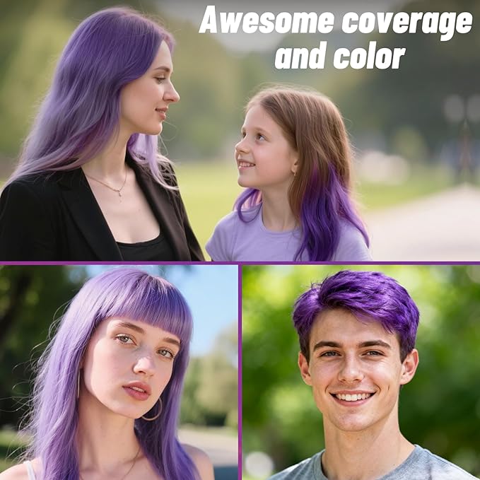 Purple Hair Spray, Temporary Hair Color Spray for Women Men– Safe Non Sticky Washable One Day Hair Dye Spray, Disposable Accessories Included, for Halloween Cosplay Party DIY Costume Pet Fun