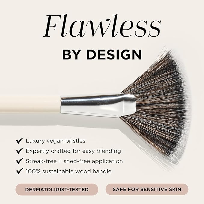 HALEYS Fan Makeup Brush – Soft Vegan Fluffy Face Brush for Applying Highlighter, Bronzer & Finishing Powder, Precise, Luminous Blending Tool, Cruelty-Free