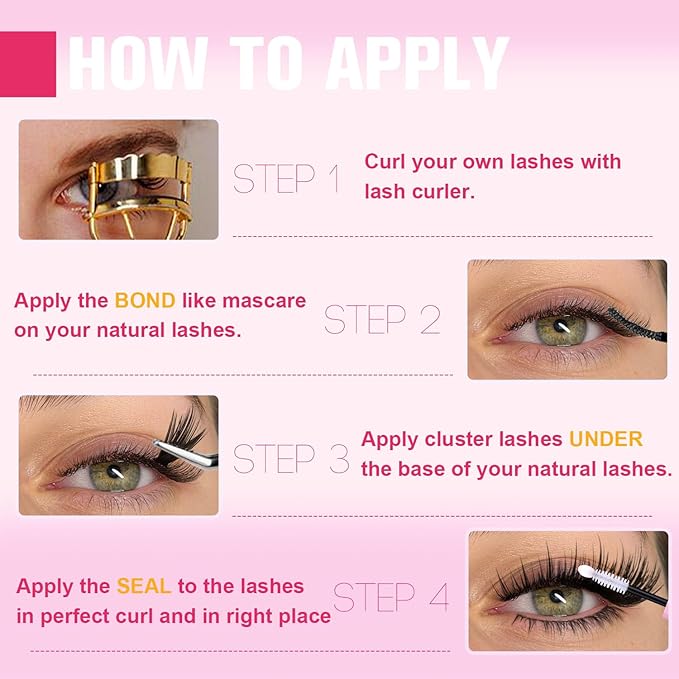 Kiromiro Lash Clusters Kit, 258pcs Lash Clusters with Spikes 12-22mm Top & Bottom Eyelash Clusters Kit with Bond and Seal Fluffy DIY Clusters Lashes Extensions Kit