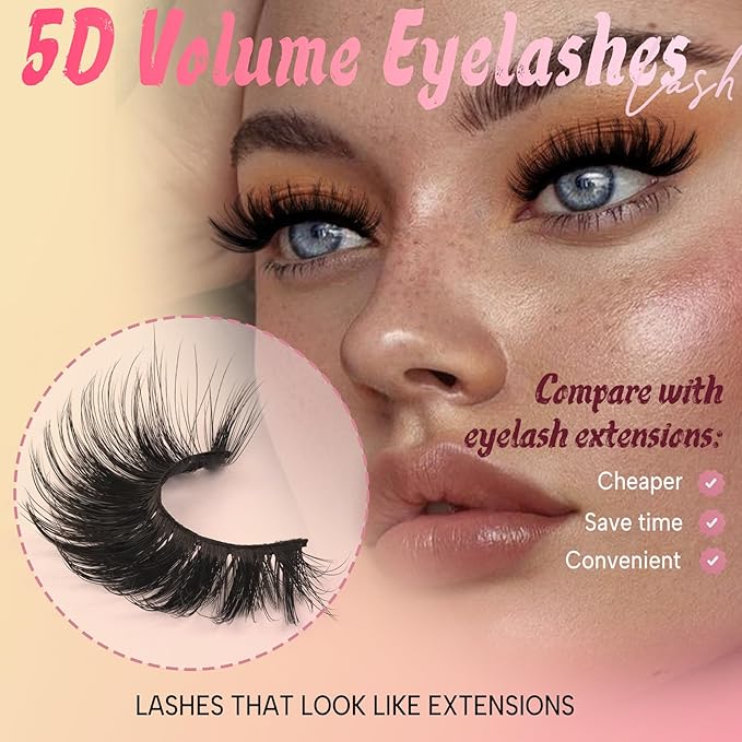 Ahrikiss Lashes Fluffy False Eyelashes 5D Volume Fake Lashes That Look Like Extensions 10 Pairs Soft Thick Strip Lashes Wispy Faux Mink Lashes (D15)