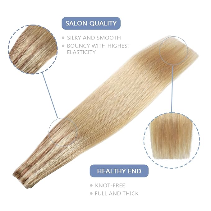 COOKAYU Invisible Tape in Hair, Gold Brown to Caramel Blonde 20pcs/pack 22Inch 50g Seamless Tape in Extensions Real Human Hair Injected Invisi Edge Extensions