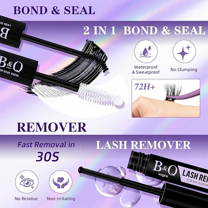 B&Q Lash Clusters Kit 144 pcs 5D Layered Volume Lash Extension Kit 8-18 mm Feathery Soft Lightweight Volume Eyelash Clusters with Waterproof Bond and Seal Eyelash Applicator Remover (Set-Feath5D 01)