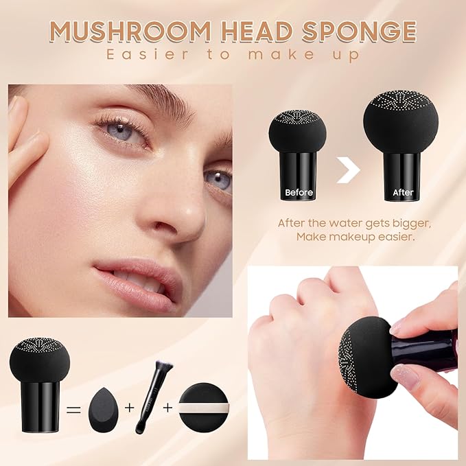 Air Cushion CC Cream Mushroom Head Foundation - Moisturizing BB Creams Foundation, Long-Lasting Waterproof Matte Concealer for Even Skin Tone (Natural, 1 PCS)