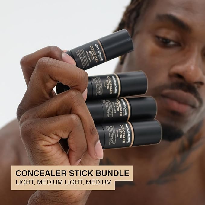 Gentlehomme - Concealer Stick Bundle - Men’s 2-in-1 Concealer & Brush - For Blemishes, Dark Circles & Uneven Skin Tones - Natural Finish - All Skin Types - Vegan - Light/Medium Light/Medium - 3 Pack