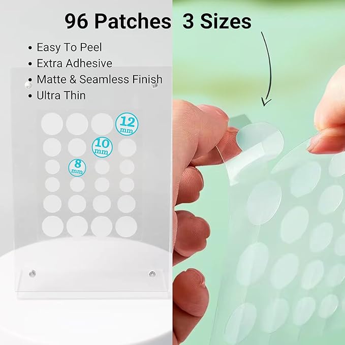 Invisible Pimple Patch, Overnight Miracle Patches for Face & Body, Fast-Acting Zit Stickers, Hydrocolloid Acne Treatment with Tea Tree Oil & Salicylic Acid–Waterproof, Hypoallergenic. 96 Pcs 3 Sizes