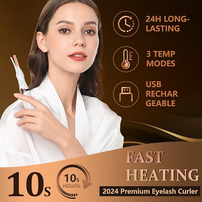 Heated Eyelash Curler, 2-in-1 Clip-Type Design, 3 Temperature Modes, USB Rechargeable Electric Eyelash Curler, Natural Curling 24H Long-Lasting Curl, Gift for Women & Girls, White-DE