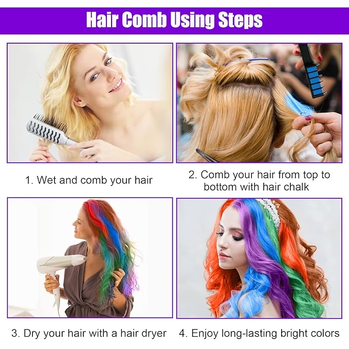 Hair Chalk Comb LAWOHO 6 Colors Temporary Hair Dye Marker Gifts for Girls Kids Adults for Halloween Christmas Birthday Party, Cosplay