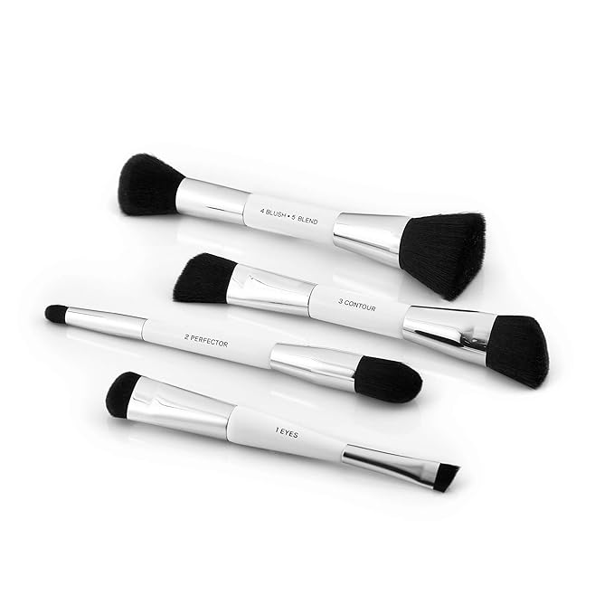 Woosh Beauty, Jetsetter Bundle in #2.5 Medium Tan, Fold out Face Original, Essential Brush Set, Travel Case in Hot Pink