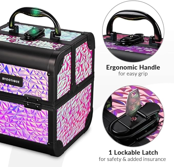 BYOOTIQUE Makeup Train Case Kit with Cube Case Cosmetic Organizer Mermaid Pink