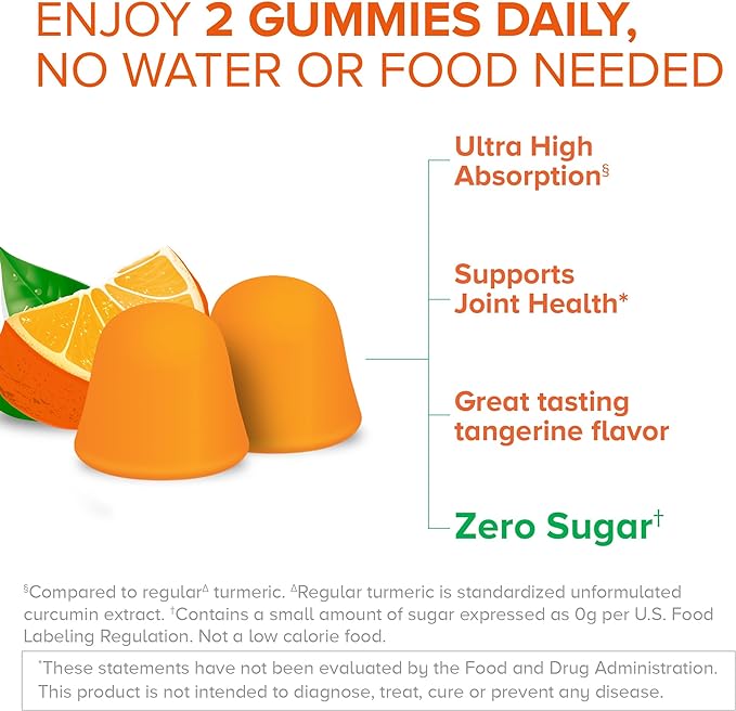 Qunol Zero Sugar Turmeric Gummies, Gummy with 500mg Turmeric Curcumin, Joint Support Supplement, Ultra High Absorption Tumeric Curcumin, Vegetarian, Gluten Free, 120 Count