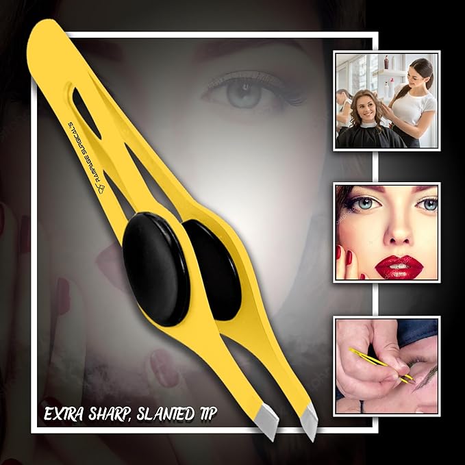 Professional Eyebrow Tweezers Slanted & Pointed Tip Stainless Steel 2,3xPcs Set, Non-Slip Grip Slant Tip Tweezers for Facial Hair, Plucking Removing Ingrown Hairs, Tweezer for Women Men