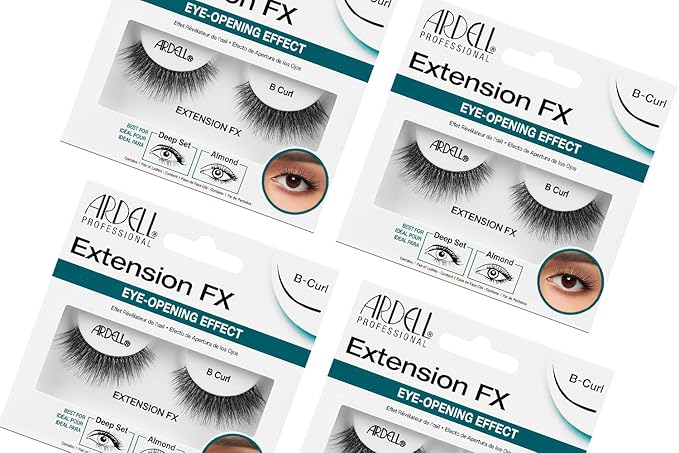 Ardell Lash Extension FX B-Curl False Eyelashes - Eye-Opening Effect Natural Look Strip Lashes, 4 Pack