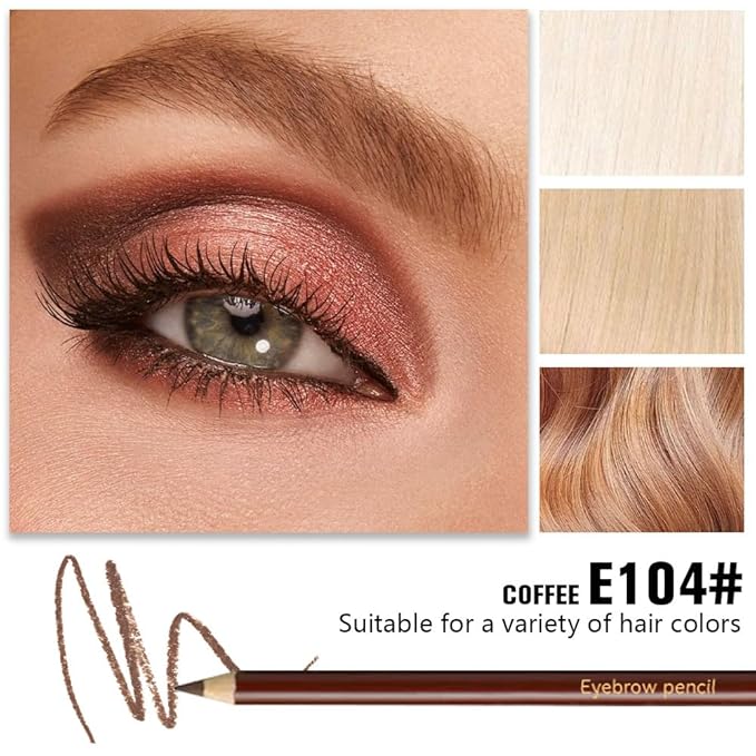 12Pcs Long Eyebrow Pencils Set, Coffee Natural Look,for Eyebrows & Eyeliner,Waterproof & Sweat-Proof Wooden Hard-Core Brow Pencil with Sharpener,Long Lasting Makeup Kit for Beginners104#