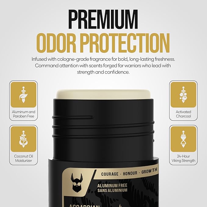 The Beard Struggle Natural Charcoal Infused Deodorant - Marauder's Defense - Aluminum Free for Men, Gold Collection, Asgardian Secret, 2.65 oz.US