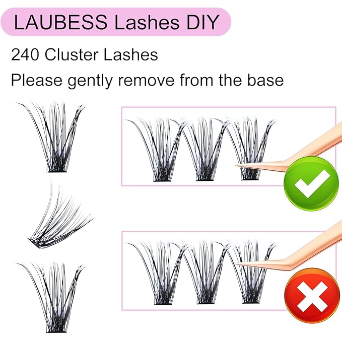 Lash Clusters LAUBESS Individual Lashes Waterproof Eyelash Clusters Mixed Tray Cluster Eyelash Extensions Soft Cluster Lashes for Beginners (40D-D-16)