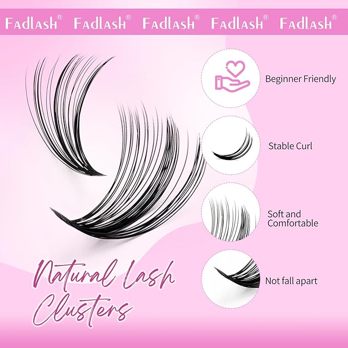 FADLASH Lash Clusters Wispy Eyelash Clusters 30D+40D Natural D Curl Clusters Eyelash Extensions 8-16mm Individual Lashes DIY at Home 560Pcs Lash Extensions