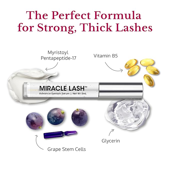 Miracle Lash - Serum for Eyelash Growth - Lash Enhancing Serum to Nourish, Hydrate & Strengthen Lashes – Helps Brittle, Damaged Lashes Look Thicker, Fuller & Longer – Gentle Formula