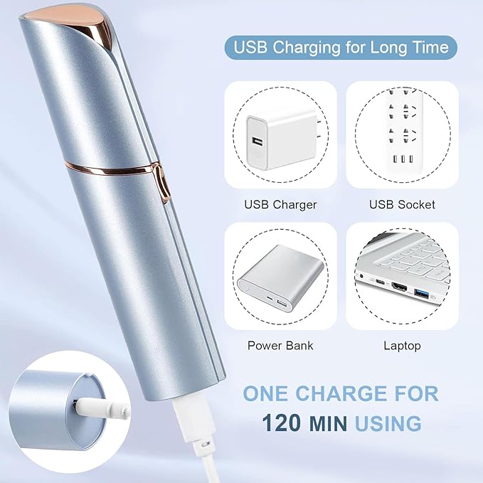 Facial Hair Removal for Women, Painless Hair Removal Device Lady Face Electric Razor for Lip, Chin,arms with USB Rechargeable Included 2 pc Replacement Heads