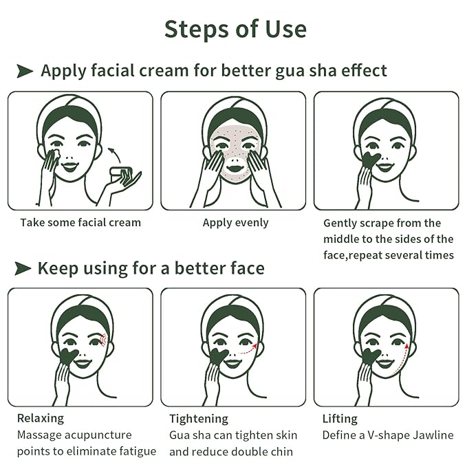 Gua Sha Facial Tools, Jade Guasha Tool for Face & Eye Gua Sha Stone for Puffiness Reducing & Jawline Sculpting Face Stone Gua Sha Tools for Skin Care Woman GuaSha Stone Tool, Dark Green