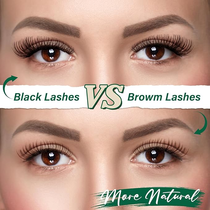 KEYYOU Brown Lash Clusters 144pcs Eyelash Clusters 8-18MIX D Curl Cluster Lashes Soft Fluffy Wispy Lash Clusters Natural Look Brown DIY Lash Extension At Home(Brown03-D-8-18MIX)