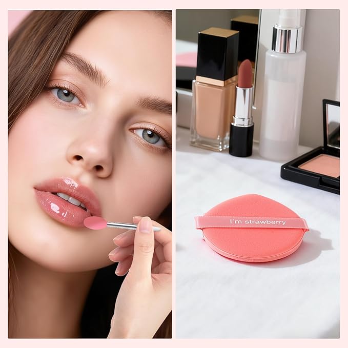 12 PCS Lip Mask Applicator&8 Pack Air Cushion Puff, Reusable Silicone Lip Applicator, Wet and Dry Dual-Use Makeup Sponge, Beauty Makeup Set for Daily Makeup, Attending a Party and Taking Photos
