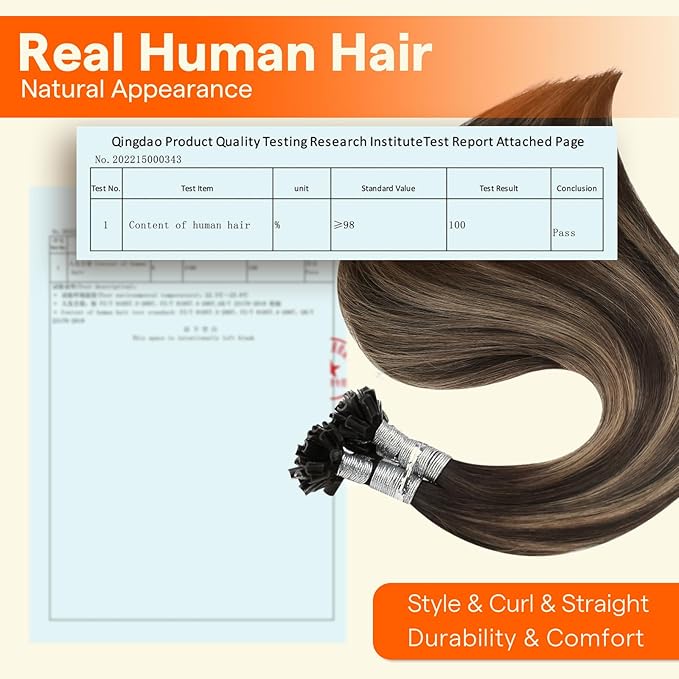 Full Shine U Tip Hair Extensions Human Hair Color 2 Darkest Brown Ombre 8 Ash Brown and 2 K Tip Hair Extensions Real Human Hair 16 Inch Keratin Utip Extensions 50 Grams