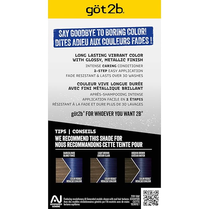 got2b Metallics Permanent Hair Dye, Blue Mercury M67, Hair Color for Women & Men, Formulated with Metallic-Shine Booster for Cool, Shimmering Tones, Lasts Up to 30 Washes, 1 Kit