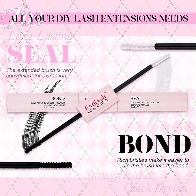 FADLASH Lash Extension Kit DIY Natural Lash Clusters Kit 40D D Curl Eyelash Clusters Individual Eyelash Extension Kit with Lash Bond and Seal Lash Tweezers for Self Use (40D-0.07D-12-18MIX KIT)
