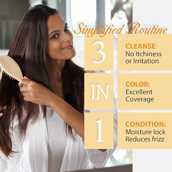 Dark Brown Hair Dye Shampoo for Gray Hair - 3-in-1 Coloring & Nourishing Formula, Natural Shampoo Dye Hair Color for Women & Men, Gentle Covers Gray Hair in Minutes, Champu Para Canas, 16.9 Fl Oz