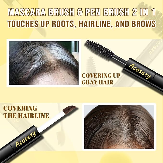 New Cover Touch Up Gray Brush-in Wand,Quick Cover Root Touch Up Rescue, Mascara Natural Water-Resistant Temporary Gray Concealer Cover Up Brush for Hair Mustache & Beard (Med Brown, 1 Pack)