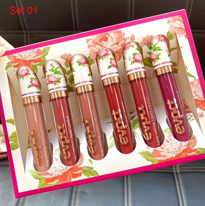 evpct 6Pcs Peony Flower Liquid Matte Lipstick Set,Dark Red Purple Permanent Lipsticks Lip Stain Set for Women Long Lasting Waterproof 24 Matt Lippies labiales larga duracion 24