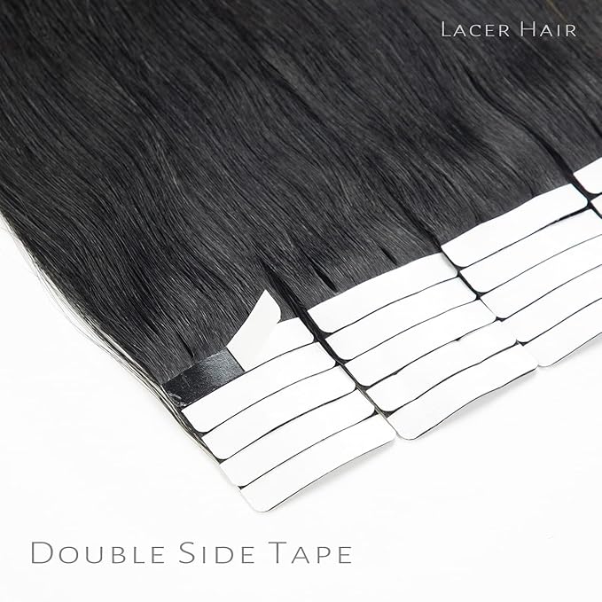 Lacer Tape in Hair Extensions Human Hair 12 Inch Double Sided Tape for Skin Weft Hair Extensions Tape in 20Pcs 50Gram Seamless Color 1 Jet Black