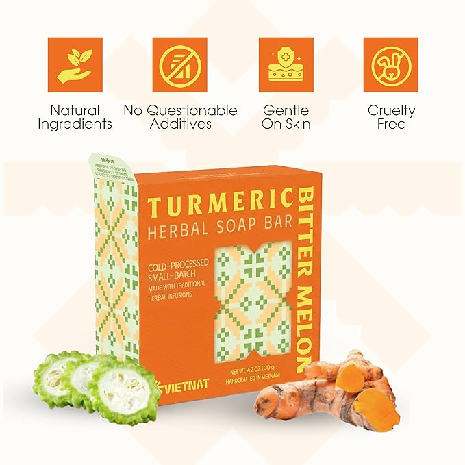 Turmeric & Bitter Melon Soap Bar (Pack of 3) – 2-in-1 Cleansing & Balancing, Cold Process Handmade Bar with Natural Botanicals, Gentle Soap for Oily Skin