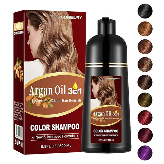 Argan Oil Grape Red Semi-Permanent Hair Color Shampoo, 3-in-1 Hair Dye, Easy to Use, 16.9 Fl Oz (Dark Wine Red)