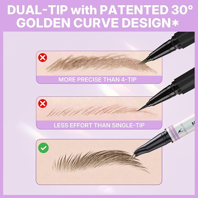 30° Curved Eyebrow Pencil, Magic 2 in 1 Eyebrow Pen Pro, Waterproof Eye Brow Pen with 2 Tips, Vivid Microblading Brow Pencils for Women, Last All Day Makeup (Light Brown)