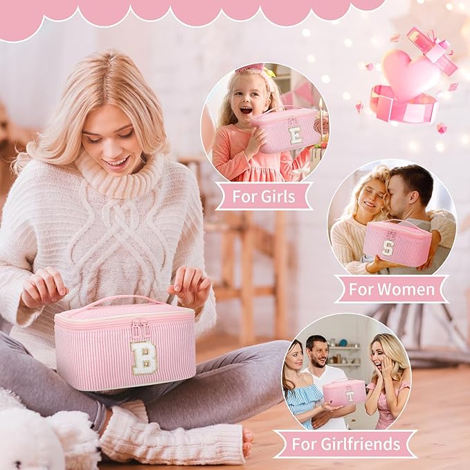 OCHEAL Makeup Bag for Women, Monogram Cosmetic Bag with Brush Holder, Pink Travel Makeup Case Beauty Toiletry Bag Organizer Personalized Gifts for Girls Bridesmaid, Sister, Wife, Friends Initial Z