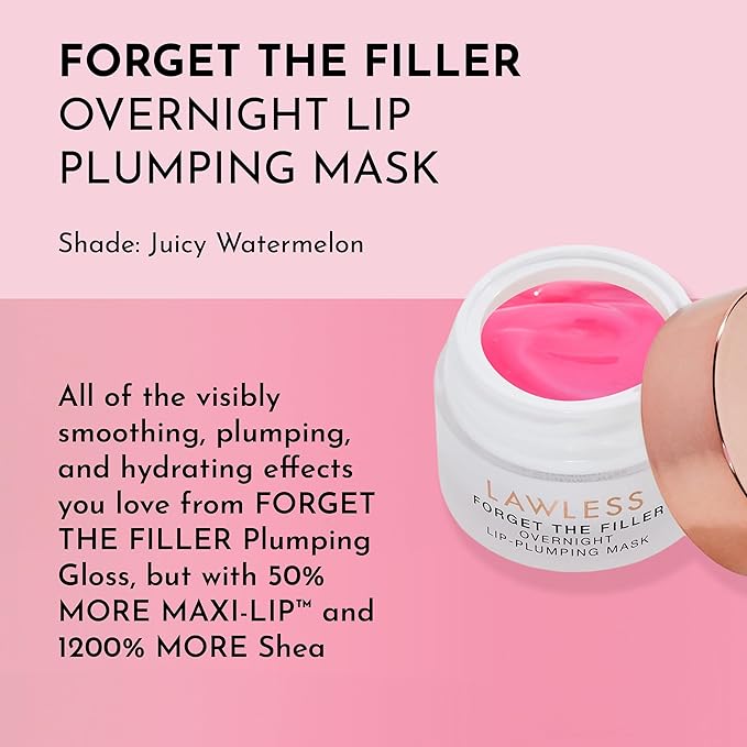 Lawless Women's Forget The Filler Overnight Lip Plumping, Juicy Watermelon, Pink, 0.28 Ounce (Pack of 1)
