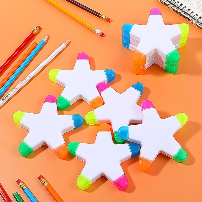 24-Pack Star Highlighter Set: Multi Highlighter in One Pen with 5 Colors, Multicolor Highlighters All in One Bulk Pack – Assorted Colors Office & Paint Supplies (4.33, PP Plastic, Chisel Tip)