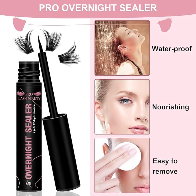 Lash Clusters Overnighter Lash Sealer for Cluster Lashes DIY Lash Extension Overnight Sealer Extend Lash Wear Up to 14 Days Lash Sealer Long Lasting Easy to Remove 5ml Black