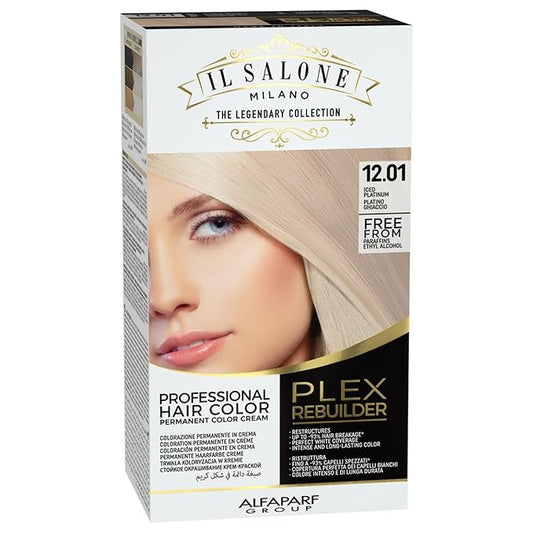 Il Salone Milano Plex Rebuilder Permanent Hair Color Cream - 12.01 Iced Platinum Hair Dye Kit - Professional Salon - Premium Quality - Protects and Restructures - Paraffin, Paraben, Ethyl Alcohol Free