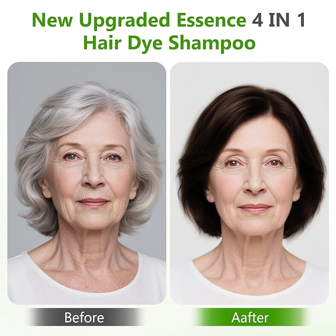 4 in 1 Dark Brown Hair Dye Shampoo for Gray Hair, Semi-Permanent Instant Hair Color Shampoo for Women and Men, Herbal Ingredients Hair Care, 100% Grey Coverage 500ml(Coffee/Dark Brown)