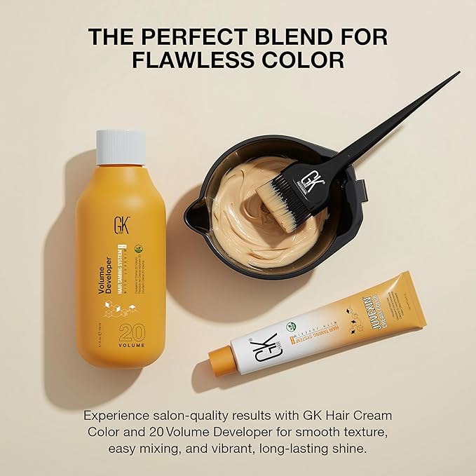 GK HAIR Global Keratin 8.1 Ligt Ash Blonde Hair Color Cream Tube (3.4 Fl Oz/100ml) + 20 Volume Developer (5 Fl Oz/150ml) - Professional Permanent Long Lasting Toner Dye