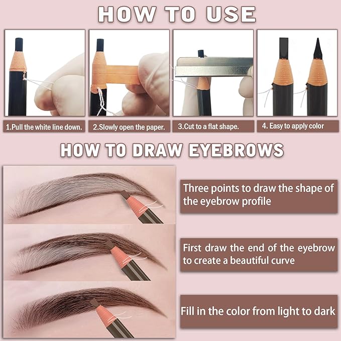 Eyebrow Pencils Brow Pencil Set For Marking, Filling And Outlining, Tattoo Makeup And Microblading Supplies Kit-Permanent Eye Brow Liners In, 12Pcs 5Colors(4Black6Brown2Gray）(Multicolor)