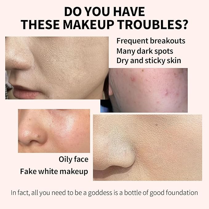 6-in-1 Makeup Infused with 1% Hyaluronic Acid- Matte + Poreless Liquid Foundation For A Glowing & Soft-Focus Look, Suitable for All Skin Types (410 Deep, Acne-serum Foundation)